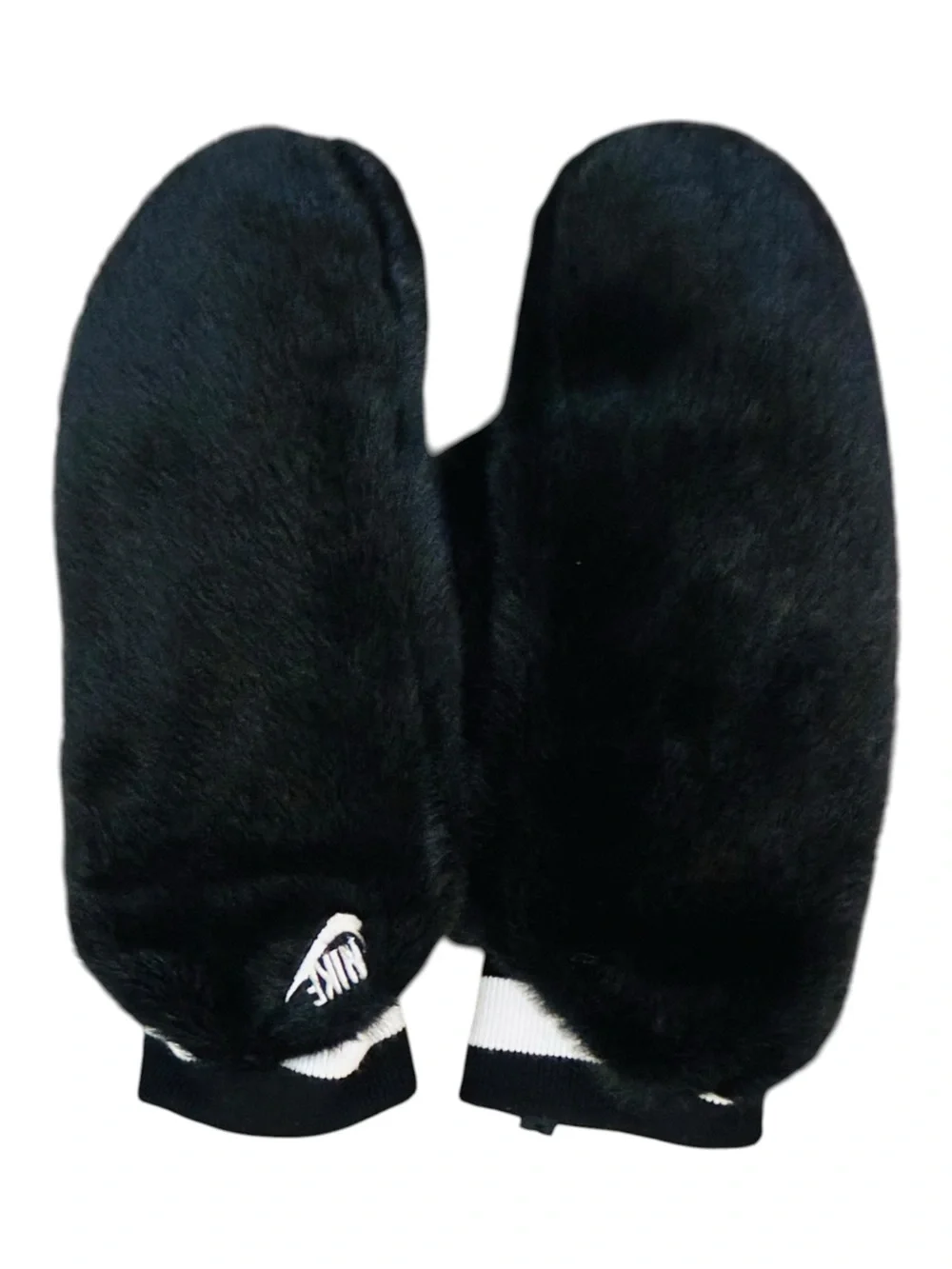 Nike Black Faux Fur Mittens with White Logo